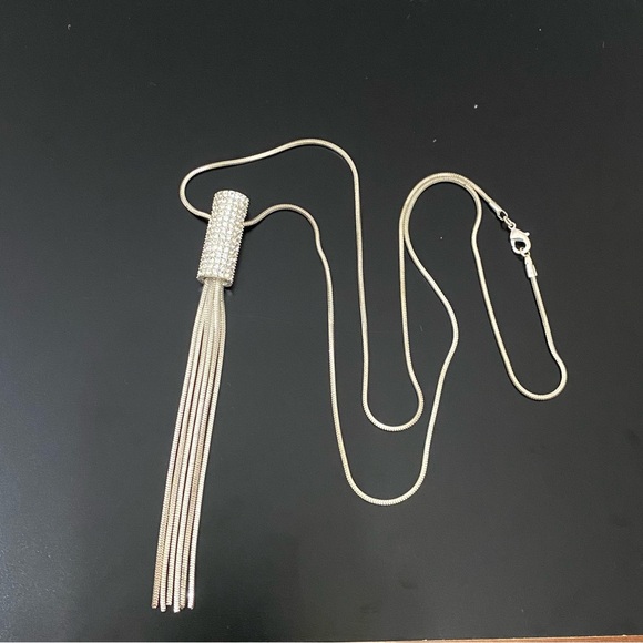 Silver-tone Rhinestones Tassel Chain 28” Long Necklace 33g - Picture 9 of 14